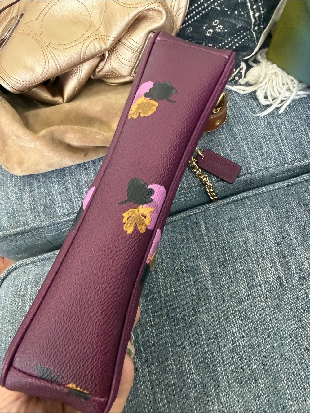 COACH 65152 Nolita 24 Wristlet Burgundy Purple Pebble Leather floral chain bag